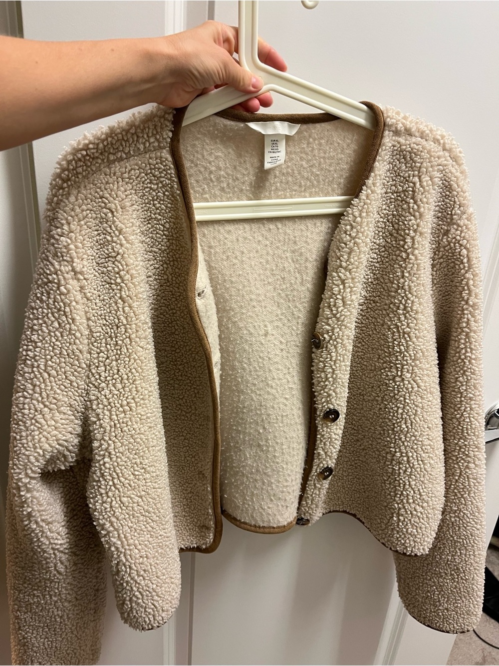 H&M Cream Sherpa Jacket with Brown Trim